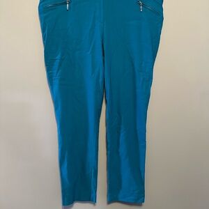 Ankle length turquoise zip pocket pants